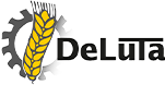 Logo mit einem Weizenhalm über einem grauen Zahnrad und dem Text DeLuTa in Schwarz.